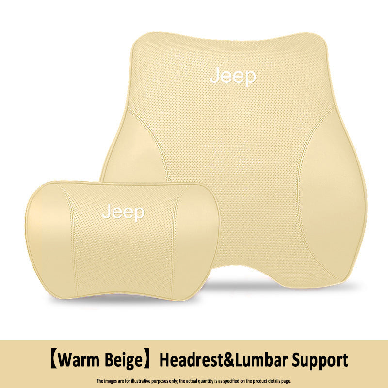 Porsche-Style Genuine Leather Lumbar Support and Neck Pillow(Headrest + Lumbar Support)