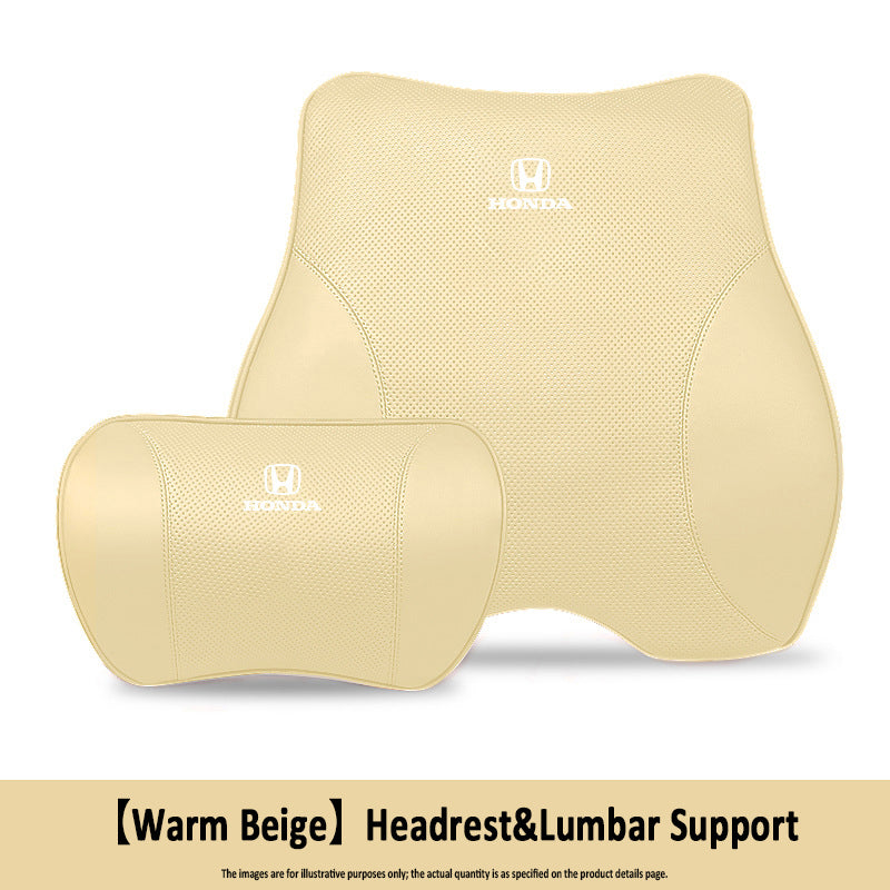 Porsche-Style Genuine Leather Lumbar Support and Neck Pillow(Headrest + Lumbar Support)