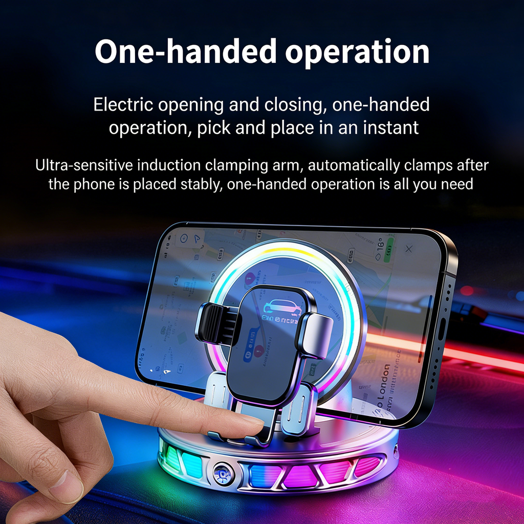 Car-Mounted Electric RGB Wireless Charging Dashboard Phone Holder