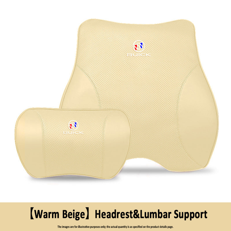Porsche-Style Genuine Leather Lumbar Support and Neck Pillow(Headrest + Lumbar Support)