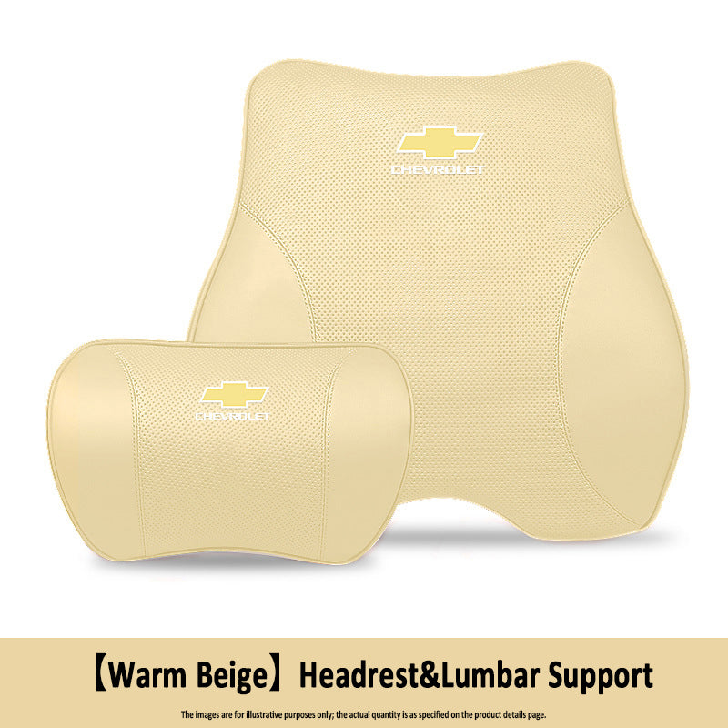 Porsche-Style Genuine Leather Lumbar Support and Neck Pillow(Headrest + Lumbar Support)