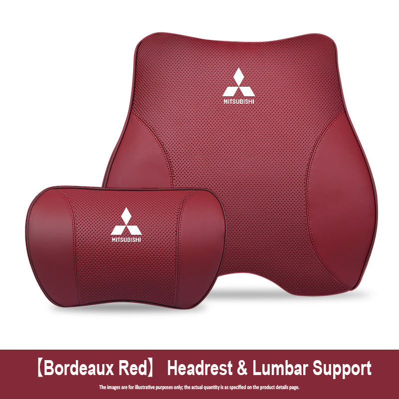 Porsche-Style Genuine Leather Lumbar Support and Neck Pillow(Headrest + Lumbar Support)
