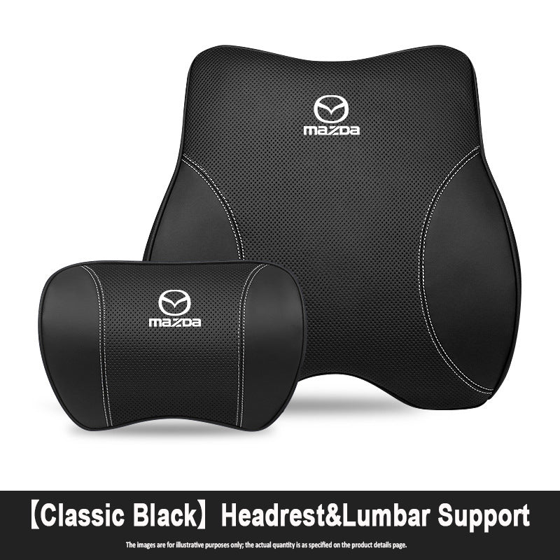 Porsche-Style Genuine Leather Lumbar Support and Neck Pillow(Headrest + Lumbar Support)