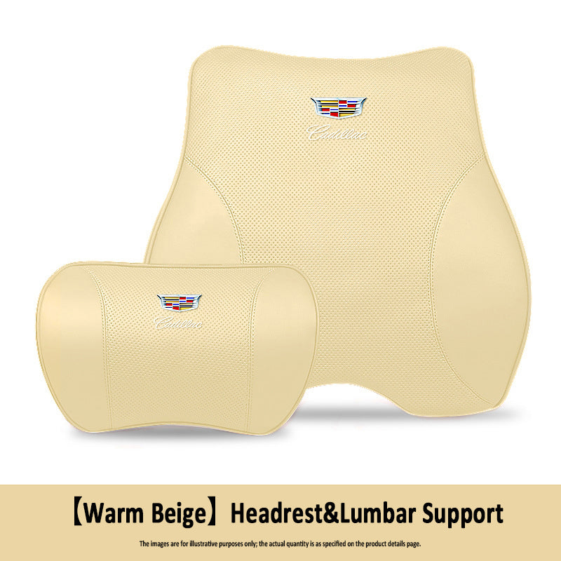 Porsche-Style Genuine Leather Lumbar Support and Neck Pillow(Headrest + Lumbar Support)