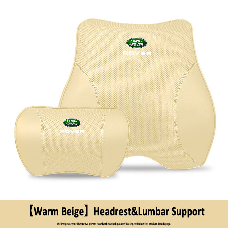 Porsche-Style Genuine Leather Lumbar Support and Neck Pillow(Headrest + Lumbar Support)