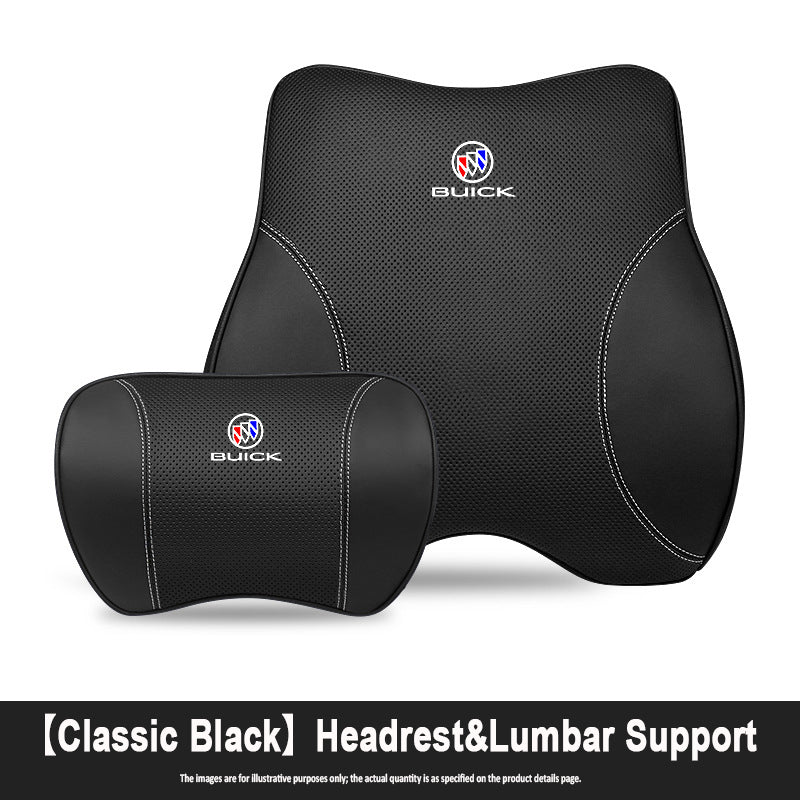 Porsche-Style Genuine Leather Lumbar Support and Neck Pillow(Headrest + Lumbar Support)
