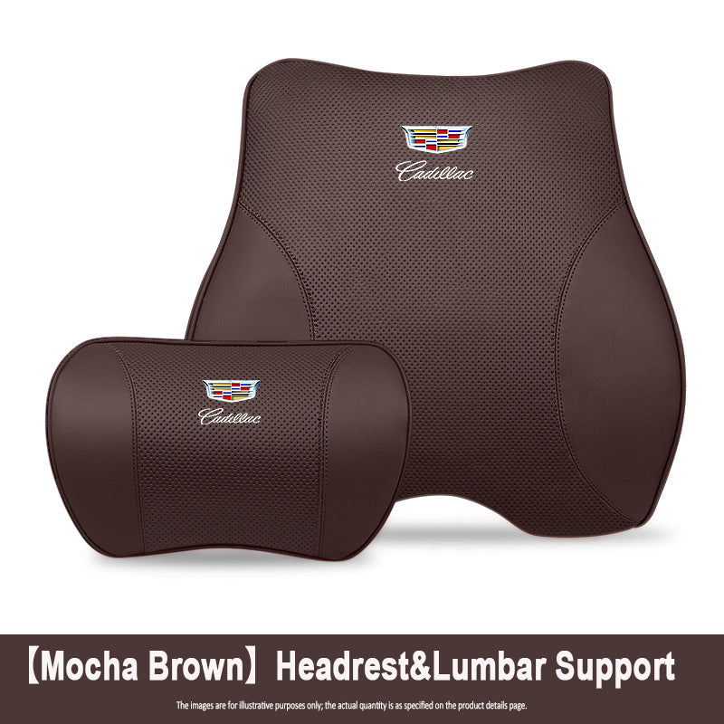 Porsche-Style Genuine Leather Lumbar Support and Neck Pillow(Headrest + Lumbar Support)